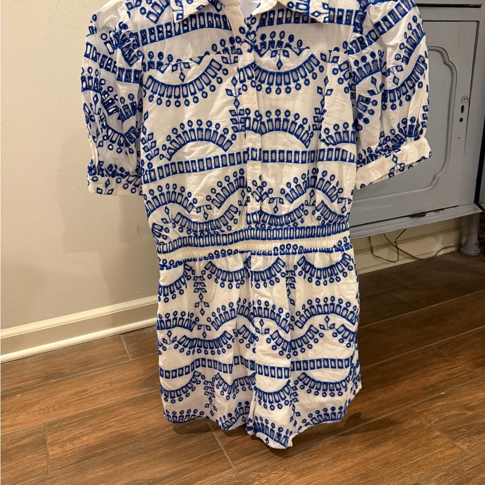 EYELET LACE PUFF SLEEVE ROMPER